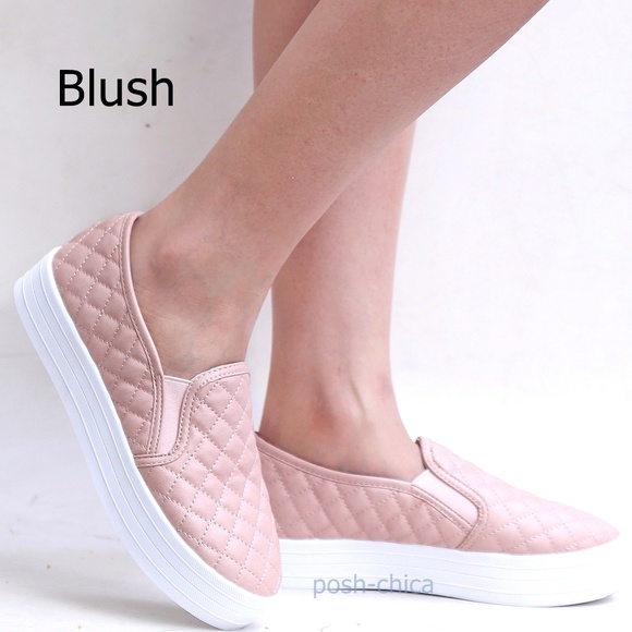 New Blush Quilted Slip On Platform Sneakers - Picture 2 of 3